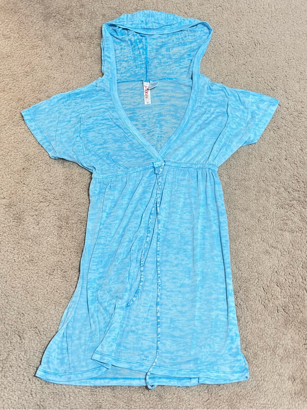 Miken Light Blue Hooded Tie-Front Flowy Swimsuit Cover Up Women’s SIZE M
